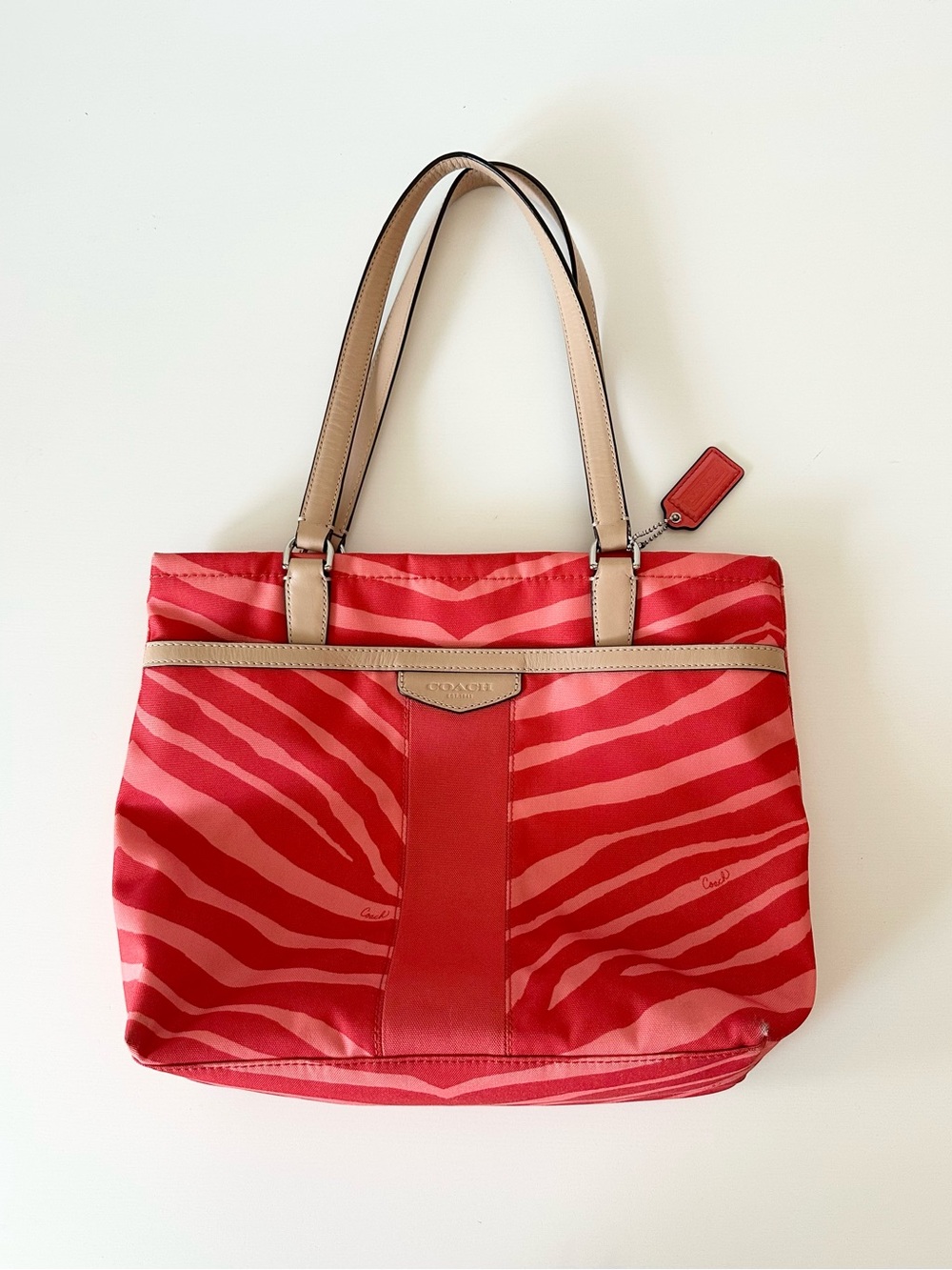Coach Red Coral Zebra Canvas Tote Shoulder Bag K1380-F23283